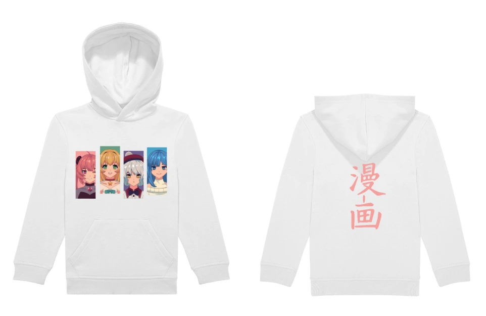 Children’s 280 gsm hoodie – Manga design for girls or boys (white, 3/4 (98/104), girls' mangas)